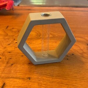 6” Hexagonal Gray Wood Sculpture with Glass Bud Vase Insert